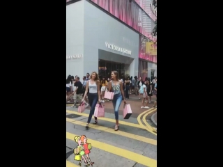 martha and josephine at the victoria's secret store opening in hong kong